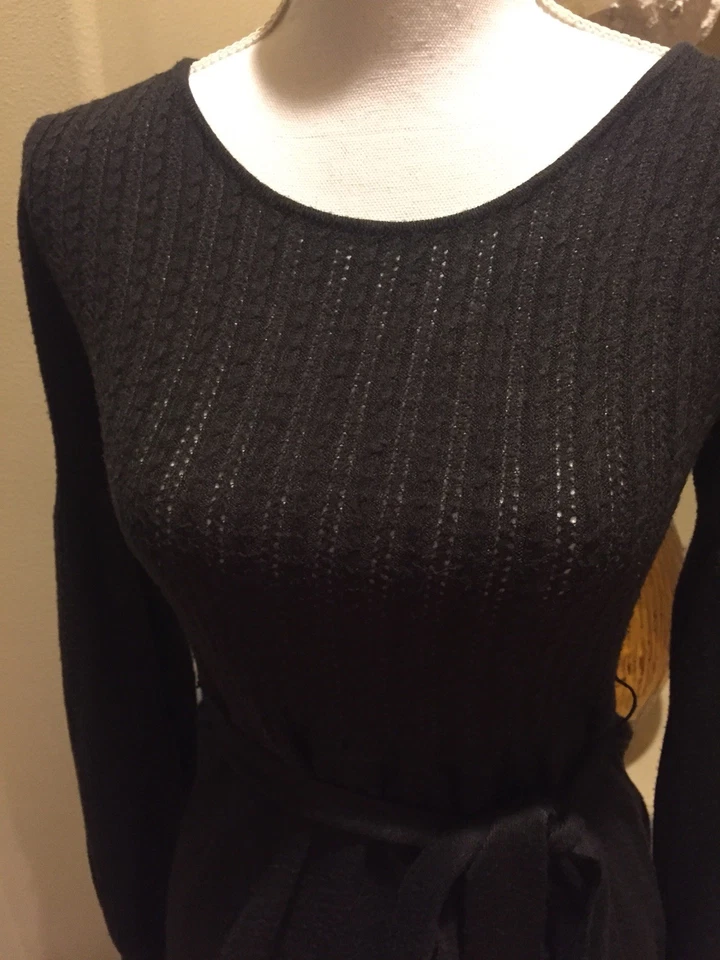 ABS женщин коричневый подпоясанный свитер платье Sz XS длинным рукавом текстурированный эластичной - Изображение 3 из 4