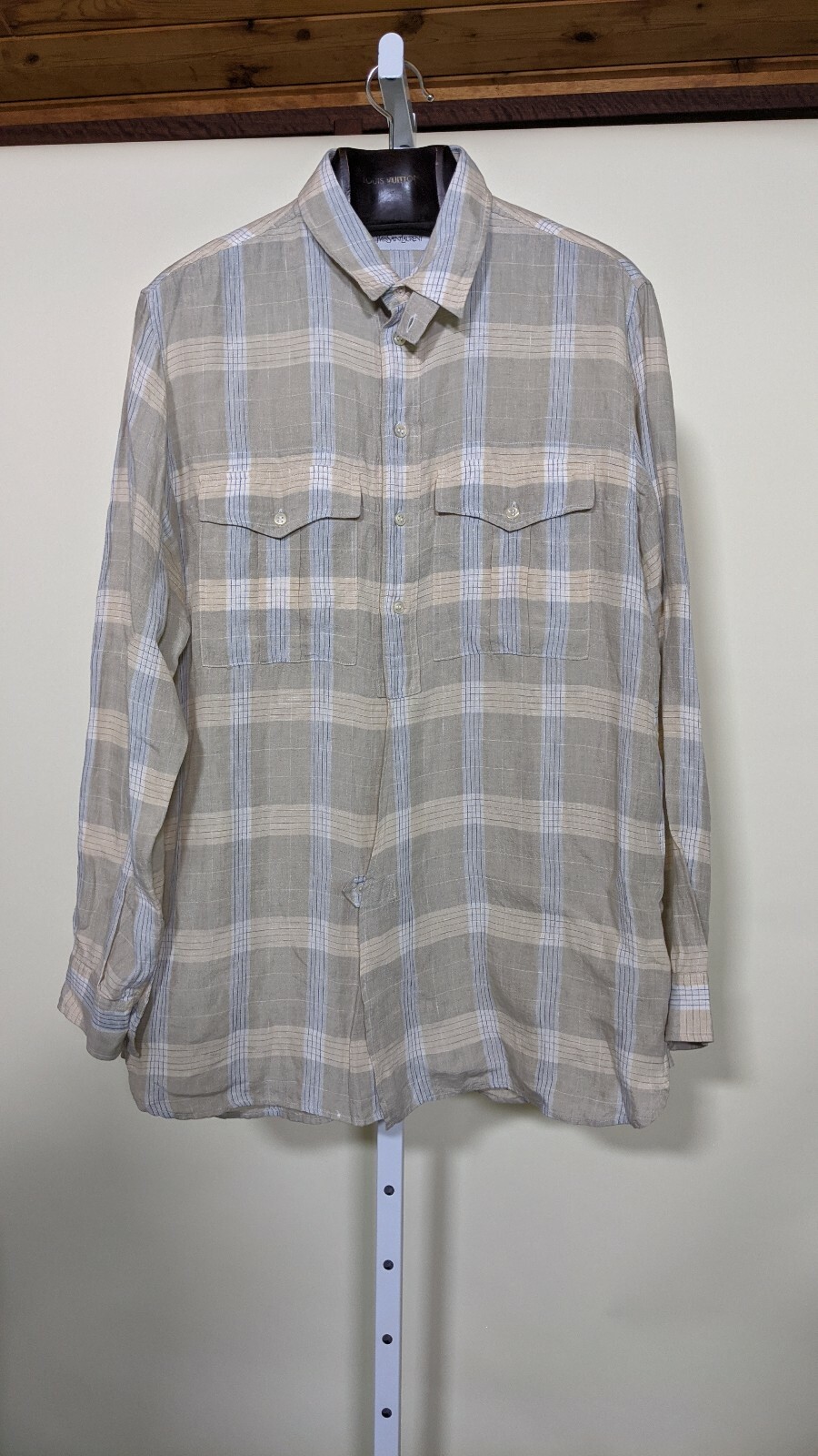 Camicia Yves Saint Laurent primavera 2007 lino a quadretti doppia tasca cinturino collo 41 16