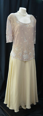 Scala Haute beaded cocktail Dress formal gown MOB mock 2 piece mesh nude 26W VTG