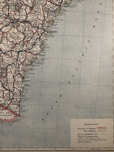 1884-1887 Australia (New South Wales, Sydney, Canberra Region) Original Map - Picture 2 of 2