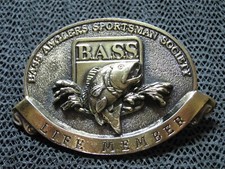BASS ANGLERS SPORTSMAN SOCIETY LIFE MEMBER BELT BUCKLE VINTAGE 1980s USA FISH