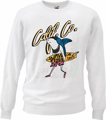 Sweatshirt WAVE RIDER HAIFISCH MIT SURFBRETT WEISSER HAI MEGALODON BLAUHAI
