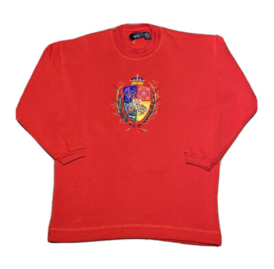 Vintage 1990s Pasta Brand Embroidered Crest Logo Red Pullover Sweatshirt  Size L