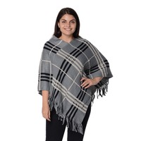 Click here for more details on Grey Plaid Pattern Poncho with...