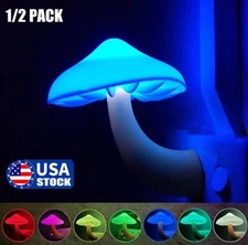 2× Mushroom LED Night Lights Romantic Light Sensor Plug-in Wall Lamps 7 Color US