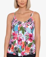Swim Solutions Women's Pleat-Front Tankini Top, Multi, 18 W