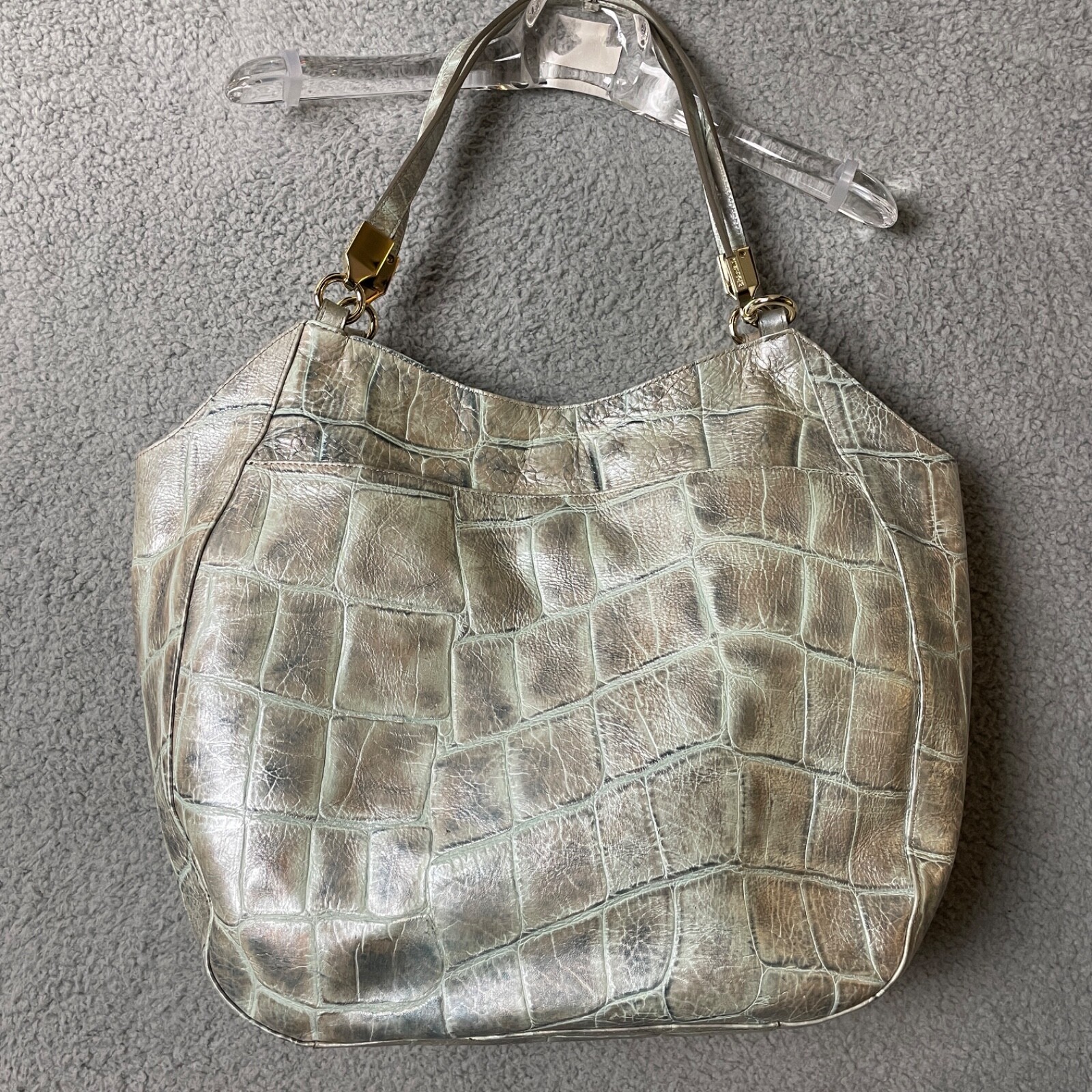 Brahmin Thelma Pewter Aqua Majorelle Handbag Shoulder Bag Genuine Leather