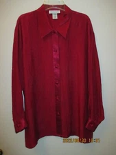 Vintage Impressions of CA Women's Large Red Wrinkled Look Blouse Made in USA