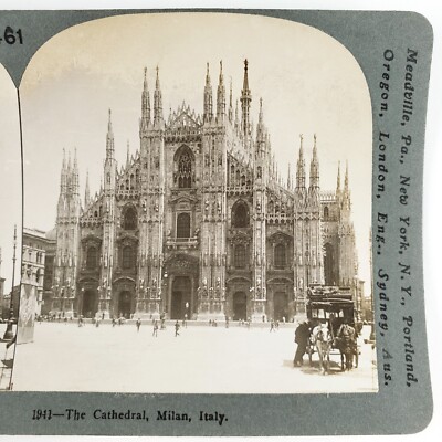 Milan Cathedral Church Italy Stereoview c1895 Lombardy Square Horse Buggy A2738