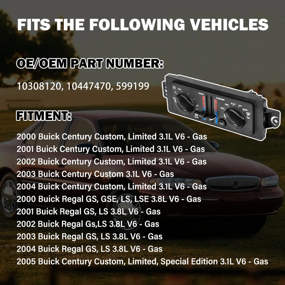 ✅Unidad de control de clima de aire acondicionado para Buick Century Regal 2000-2005 3,1 L 3,8 L V6 Foto 4 de 4