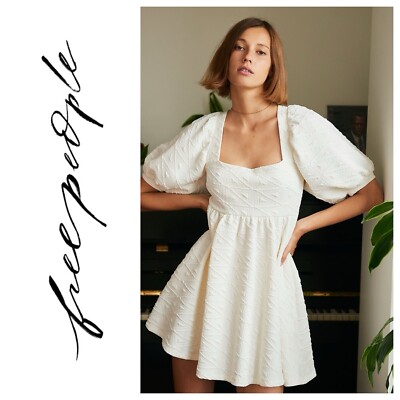 free people violet mini dress black Square Neck Puff Sleeve Coquette Cottage Babydoll Color:LIGHT IVORY/PINK NUDE * Billowy bodice cheapest vintage shop Cut Out Train Sleeveless