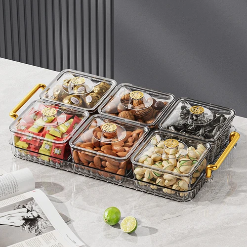 Home Food Storage Tray Dried Fruit Snack Serving Plate Candy Nuts Dish With Lid - Picture 32 of 35