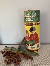 Vintage 1960's Wood Toy Builder Set  Tube by Lincoln Log