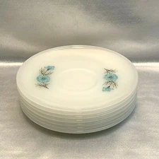 Vintage Anchor Hocking Fire-King Floral Premium Bonnie Blue Saucers Lot of 7