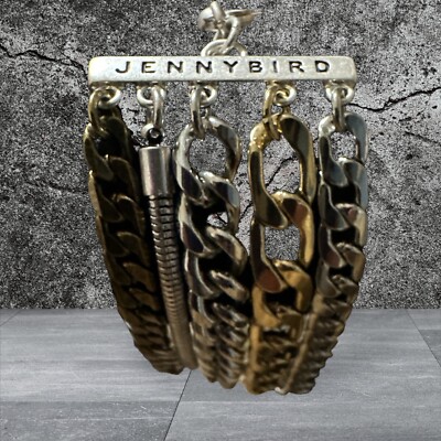 Jenny Bird Austin Silver & Gold Tone Cuff Five Strand Mixed Metal Chain Bracelet