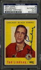 1959-60 1959 TOPPS HOCKEY~#6~TED LINDSAY~PSA/DNA AUTOGRAPHED SIGNED