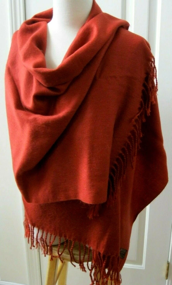 BIJOUX TERNER Cashmere Feel Red-Brown Acrylic Scarf Wrap Tassels 26" x 72" - Image 2 of 4