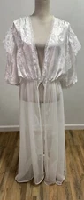 Vintage Val Mode Peignoir White Sheer Lace Lingerie Robe Size Large Bridal