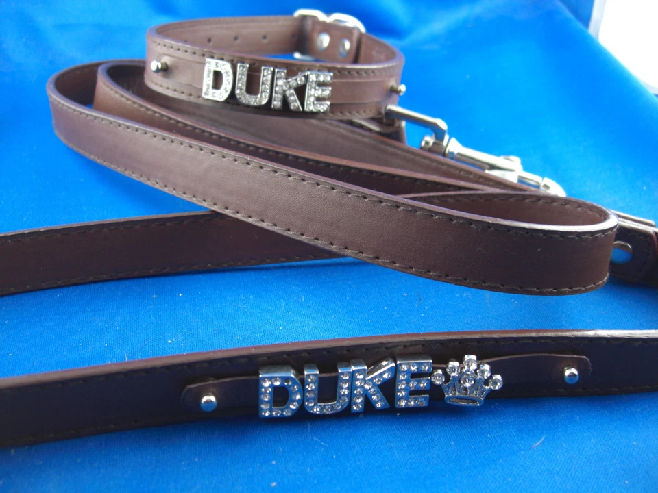 B&R Hunde Leine und Halsband als Set Gr. M Individualisierbar mit Namen in Strass