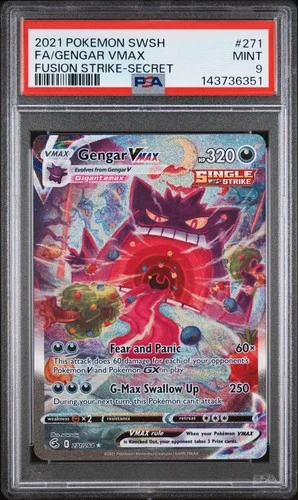 2021 POKEMON SWORD & SHIELD FUSION STRIKE SECRET #271 FULL ART/GENGAR VMAX PSA 9