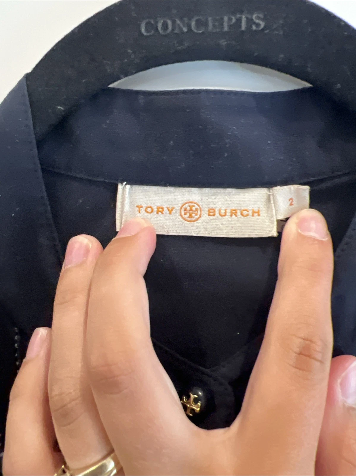 Abito Jane Tory Burch con volant davanti manica lunga blu navy taglia 2