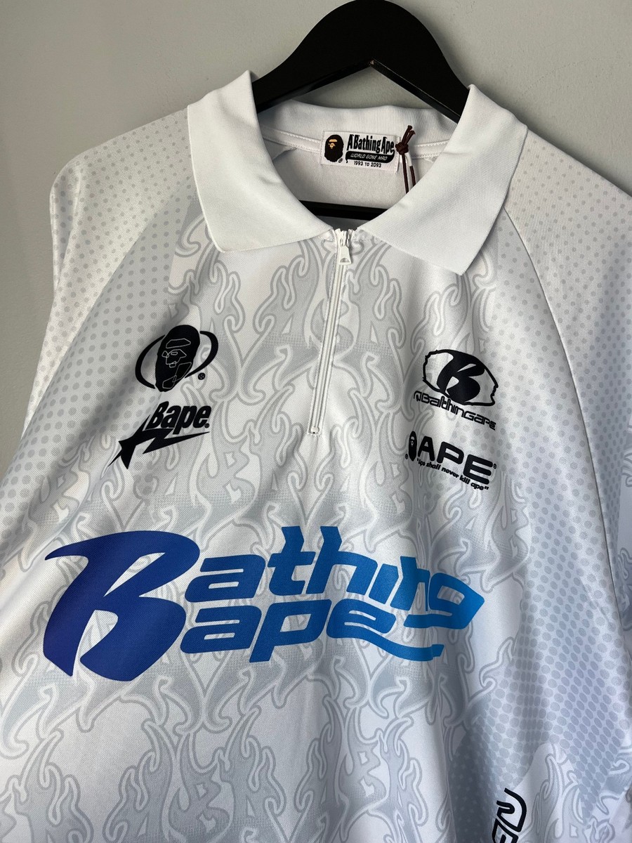 Bape Flame Pattern Overall Half Zip Polo Jersey - Size Large