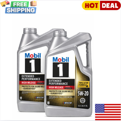 Pack of 2-Mobil 1 Extended Performance High Mileage Motor Oil 5W-20, 5 QT
