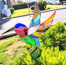 Handcrafted Stained Glass Hummingbird Suncatcher Window Hanging Multi-color