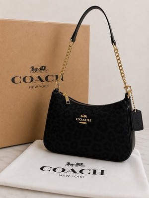 Coach Teri Tasche Shoulder Bag Schwarz Leopard Ton in Ton Trend
