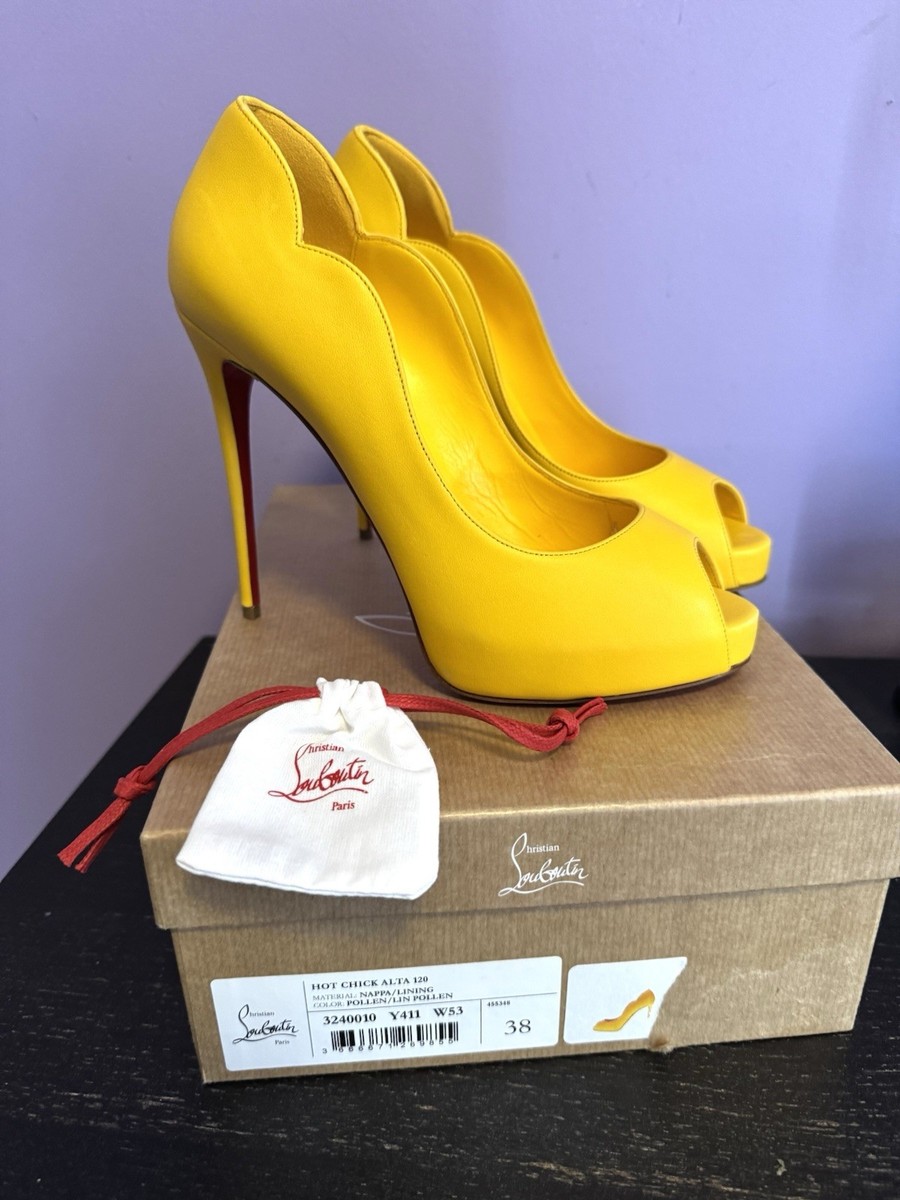 Christian Louboutin Hot Chick Alta 120 Yellow Peep Pumps Heels