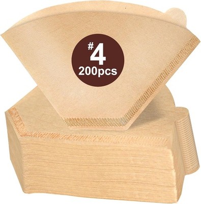 200 Filtros Cafe #4 Cono De Papel 8 12 Tazas Sin Blanquear Desechable Para Casa