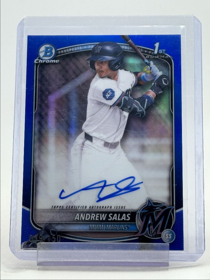 ANDREW SALAS 2025 BOWMAN CHROME 1ST BLUE REFRACTOR MARLINS AUTO /150 Q5451