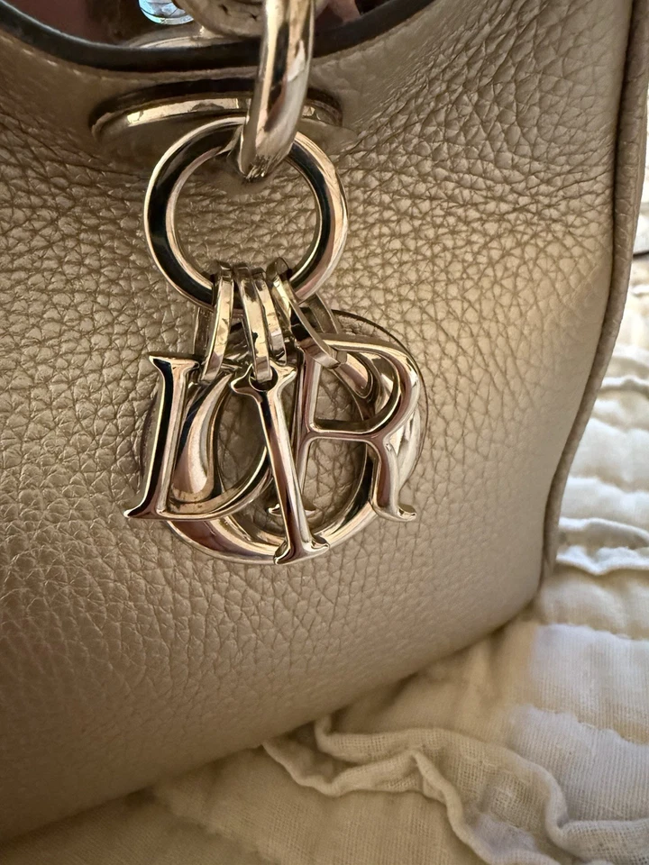 Authentic Christian Dior silver Diorissimo Pebbled Leather Tote Bag, small. Mint - Image 3 of 4