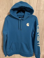 Carhartt Youth Boys Large 12/14 Hoodie Blue Pullover Relaxed Fit Sleeve Logo-EUC
