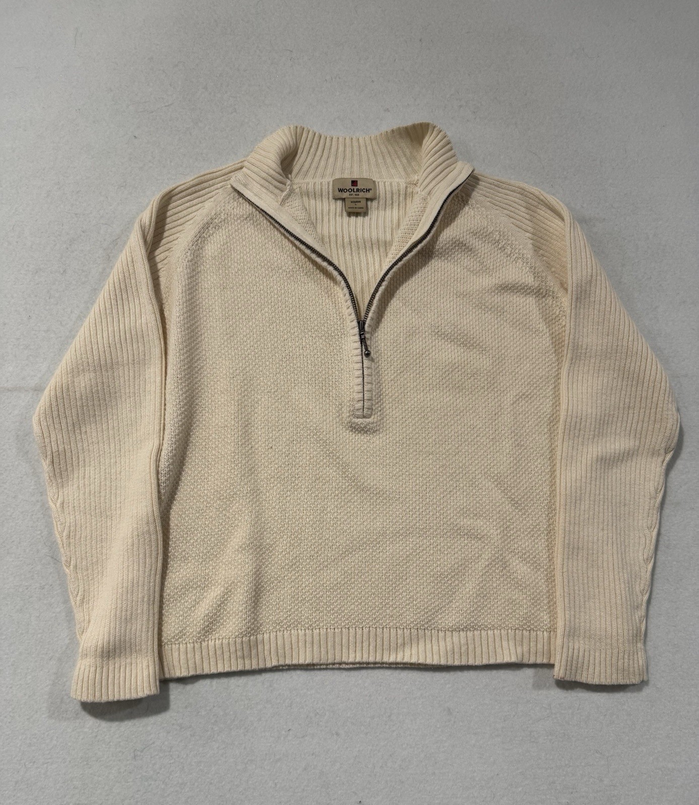 Woolrich Women Quarter Zip Beige Sweater Pullover Ecru Heather Knit Size Large
