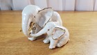 New Listing5" Pearl White & Gold Trim Glazed Porcelain Elephant and Calf Figurines