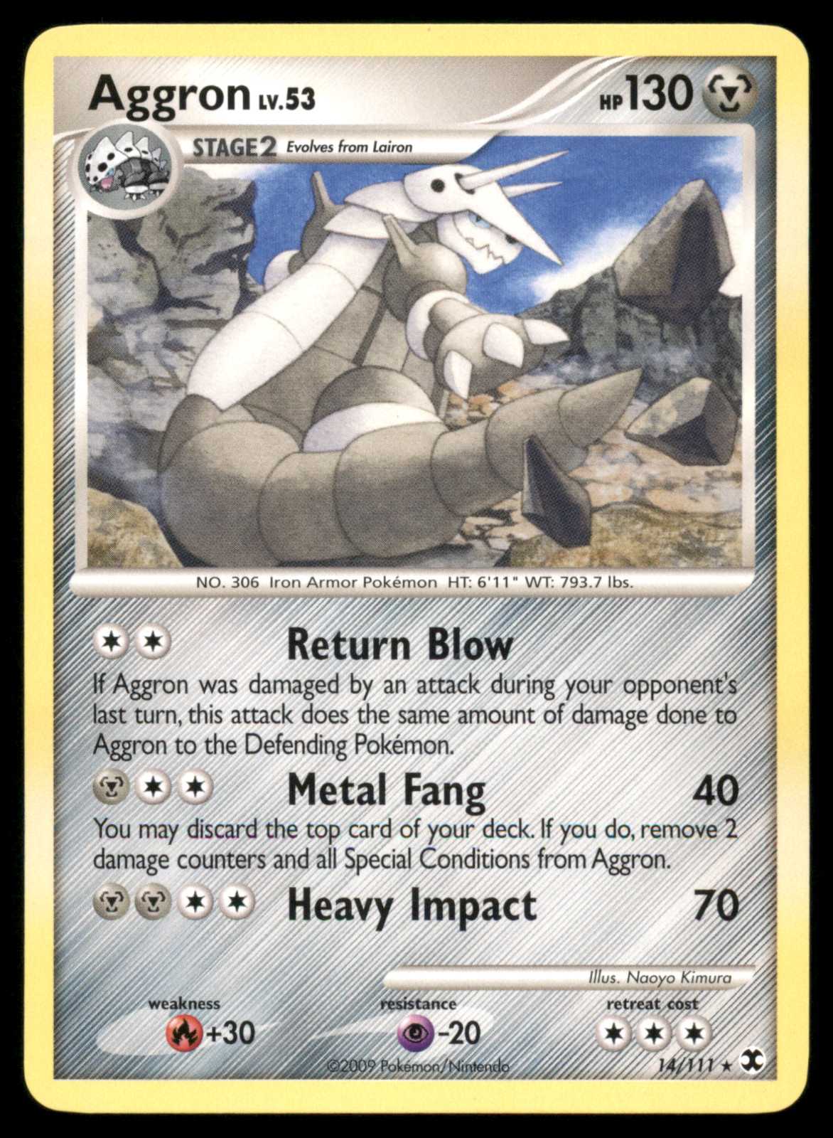 Aggron 14/111 Rising Rivals Regular Non Holo 2009 Pokemn Card Light Played LP