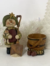 Blossom Bucket Suzi Skoglund Set of 2 Garden Snowgirl LG Apple Pail Figurines