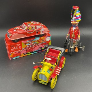 Vintage Tin Toy Collection Wind Up Car Parrot Tricycle Yellow Car CP#755
