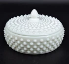 Vintage Fenton Milk Glass Hobnail Covered Dish Farmhouse Cottage Country