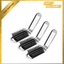 Folding Hair Brush with Mirror, Nylon Bristles, ABS Handle, 4.3 Inch Silver