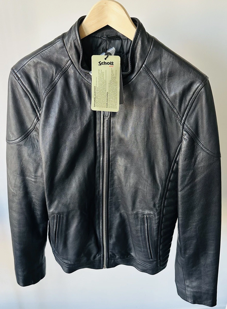 Chaqueta de cuero Schott NYC para hombre LC BREAKER M PIEL DE CORDERO MEDIANA NUEVA CON ETIQUETAS NEGRA