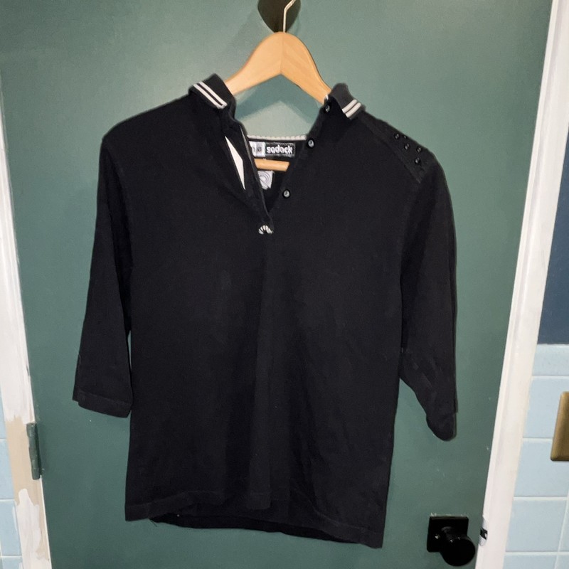 Jamie Sadock Men's Polo Shirt M Black Cotton 3/4 Sleeve Solid Collared Logo