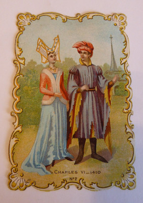 GlanzbildOblaten scraps Prägekarte  Tracht Charles VI 1410  11 cm