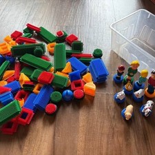 Vintage Bristle Blocks Building Set with Storage Bin- 95 pieces