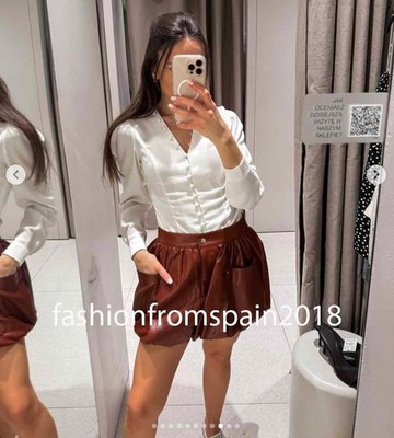 ZARA NEW WOMAN FAUX LEATHER BALLOON MINI SKIRT BRICK XS-XL 3046