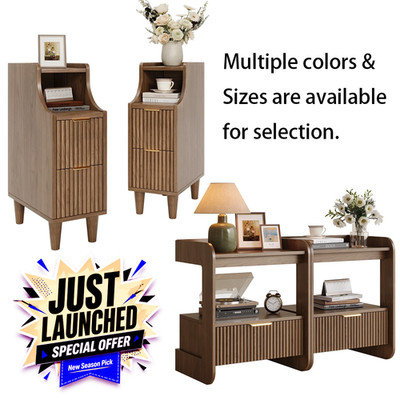 Modern Fluted Nightstand, Set of 2, Bedside Table with Drawers for Bedroom