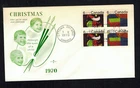 Canada #527+528, 1970 6¢ Xmas Identical pairs in block, Rosecraft cachet FDC