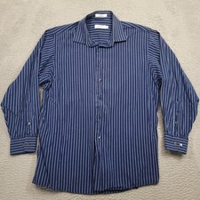 Calvin Klein Men's 16.5 32/33 Blue Stripe Long Sleeve Button Up Dress Shirt