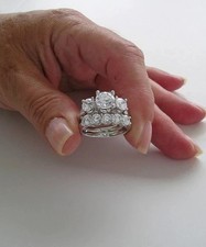 Damen Hochzeit Braut Ring Set Rund CUt Natürlicher Moissanit 14K Weißgold Über